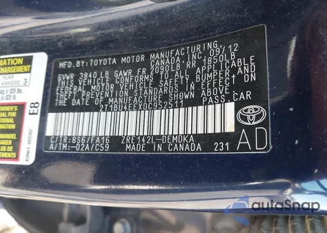 2013 Toyota Corolla L z USA, uszkodzony, nr VIN 2T1BU4EEXDC952511